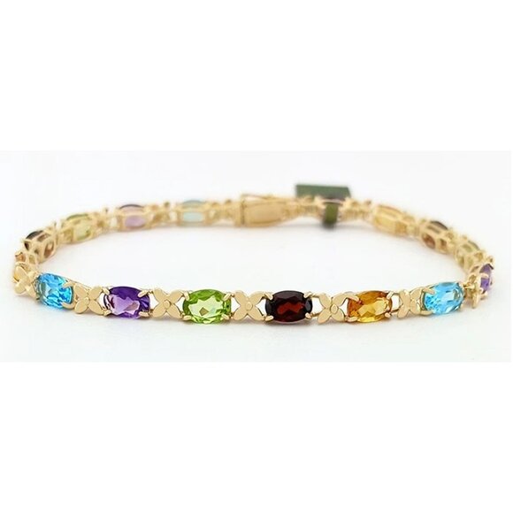 Genuine Multi-Stone 10k Yellow Gold Bracelet